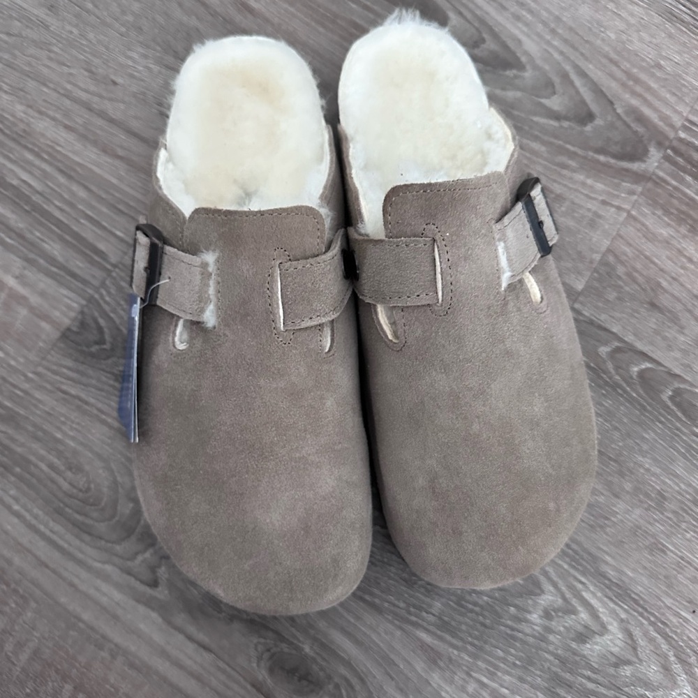 Birkenstock‎ Boston Shearling Suede- Stone Coin- NWT - Picture 4 of 8